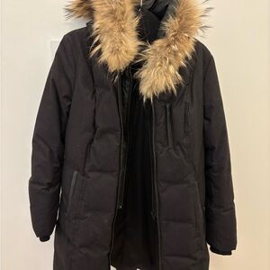 Soia & Kyo Black Puffer Coat with Fur Trim